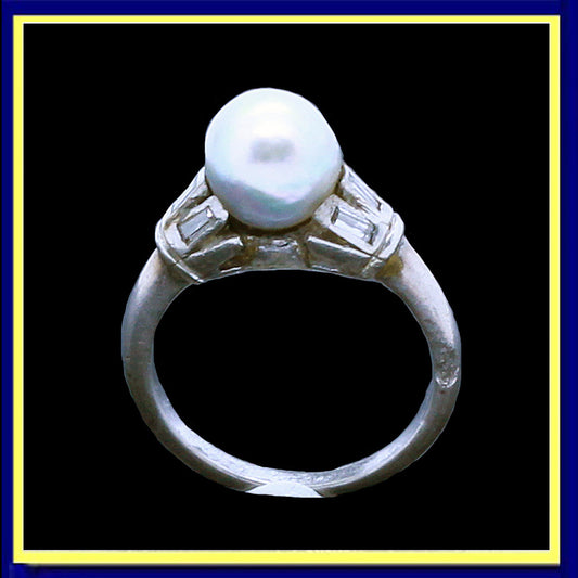 antique Art Deco ring pearl diamond silver GIA certificate