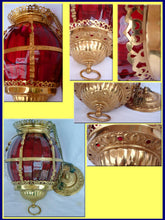 Antique Cranberry Ruby Glass Hanging Hall Lamp Brass (3652)