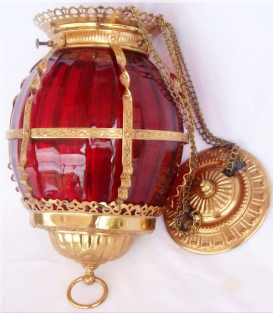 antique cranberry ruby glass hanging hall lamp brass