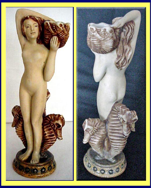 antique amphora ceramic figurine nude seahorse pelicans