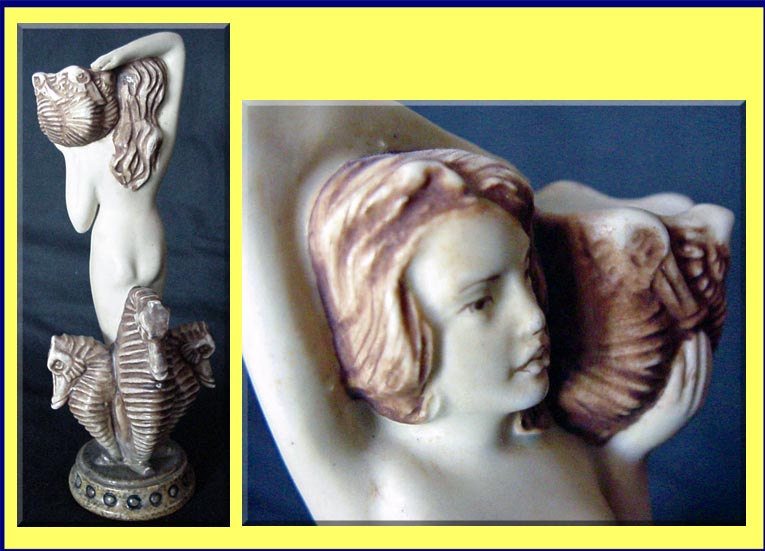 Antique Amphora Ceramic Figurine Nude Seahorse Pelicans (2138)