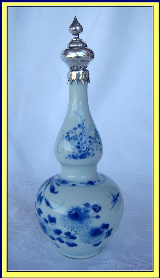 antique Chinese double gourd porcelain vase Dutch silver mount