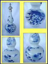 Antique Chinese blue white porcelain bottle vase w Dutch silver lid 19C