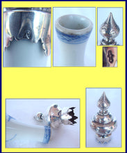 Antique Chinese blue white porcelain bottle vase w Dutch silver lid 19C (4048)