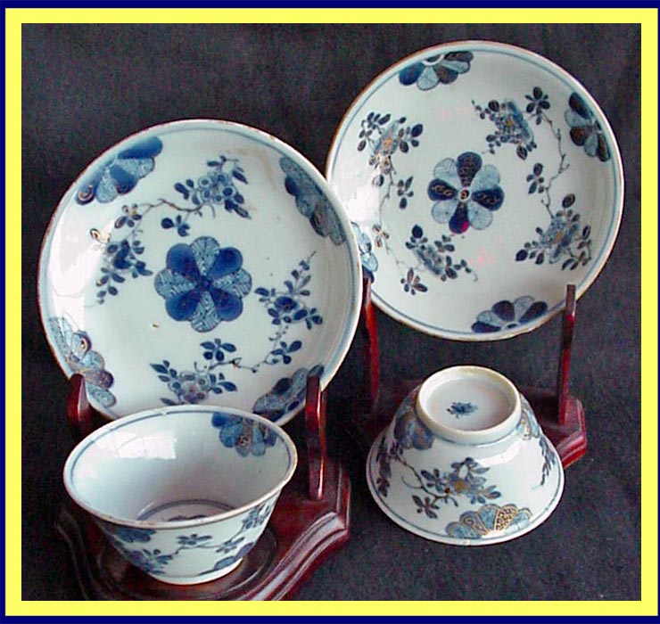 antique set chinese porcelain blue white cup bowl saucer