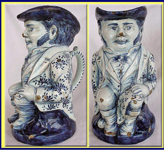 Antique Dutch Delft Blue White Signed 1750 Toby Jug (2872)