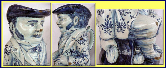 Antique Dutch Delft Blue White Signed 1750 Toby Jug (2872)