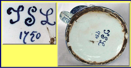 Antique Dutch Delft Blue White Signed 1750 Toby Jug (2872)
