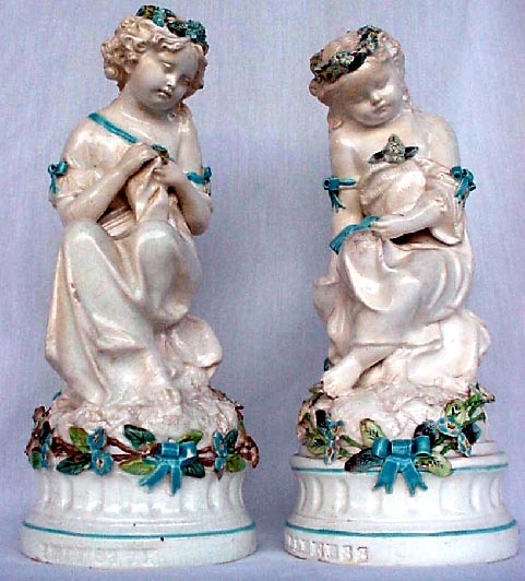 antique early pair French soft paste porcelain figurines