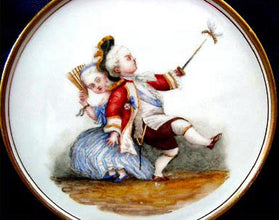 Antique Meissen Handpainted Trivet Children Playing Bee (1010)