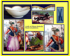 Antique Meissen porcelain Bowl HP Mother Child Dog in Garden (1011)