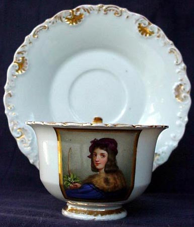 antique Meissen porcelain cup saucer hand painted portrait