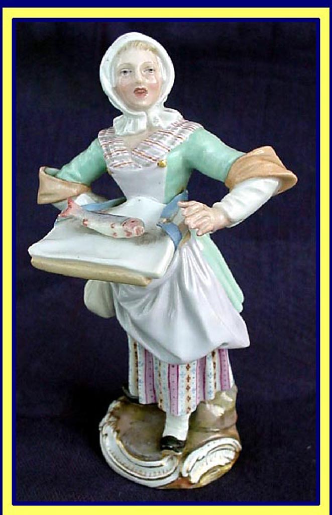 antique Meissen porcelain figurine fishmonger fish seller