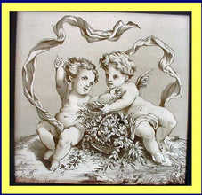 antique Victorian Minton tile cherubs putti flowers