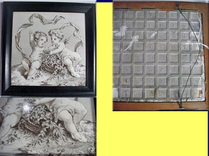 MINTON HP porcelain TILE W PR CHERUBS PUTTI FLOWERS 19C (2652)