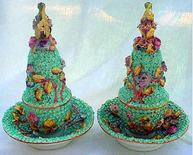 Antique Georgian Pair Incense Pastille Burners Coalbrookdale Porcelain (337)