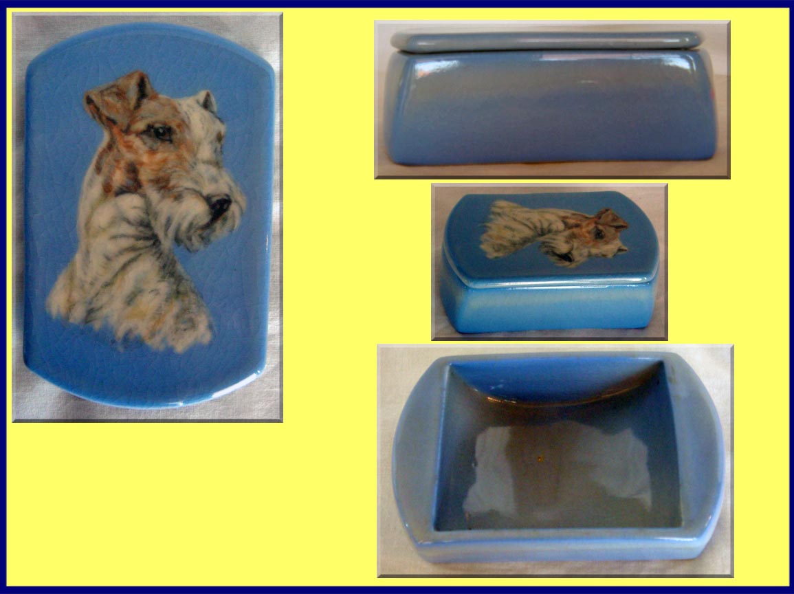 Antique Rookwood Ceramic Jewelry Tool Box painted Fox Terrier F King (3636)