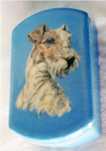 antique Rookwood ceramic jewelry tool box painted fox terrier