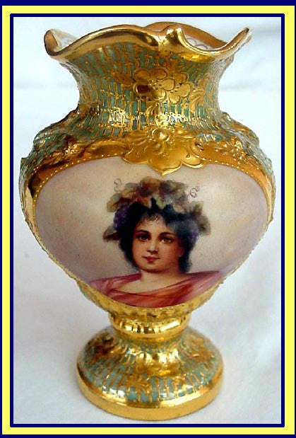 antique Royal Vienna signed gilded cabinet portrait vase