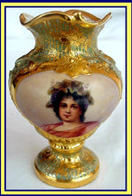 antique Royal Vienna signed gilded cabinet portrait vase
