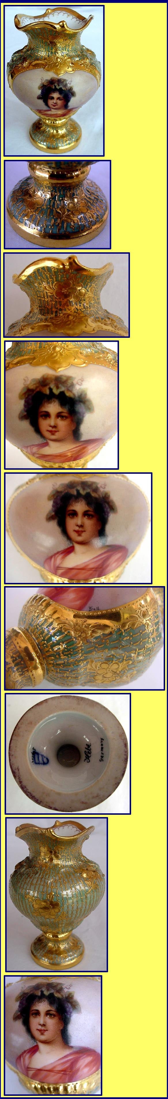 Antique Royal Vienna Signed Gilded cabinet portrait Vase (2597)