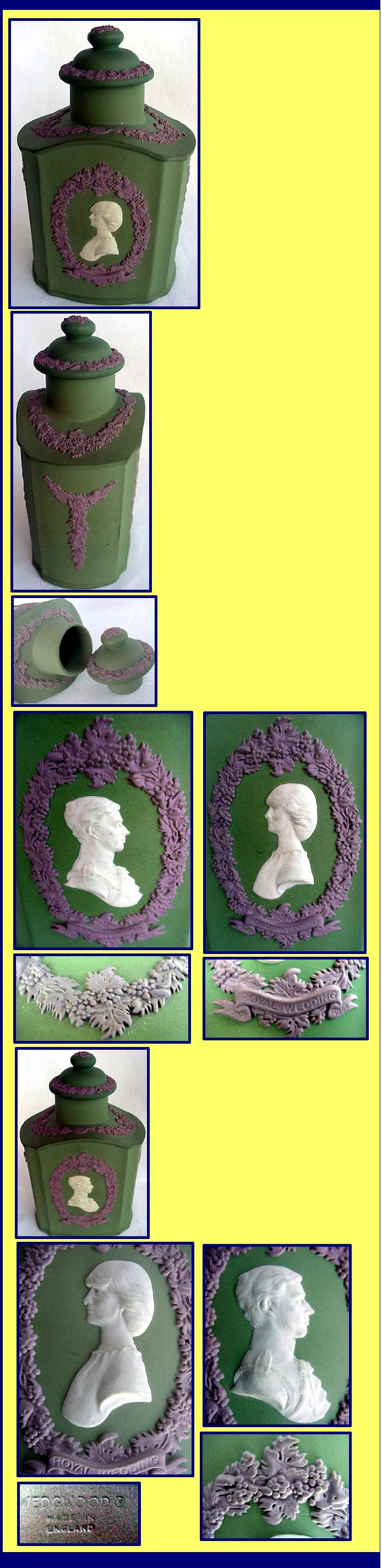 Wedgwood ceramic 3 Color Jasper Tea Caddy Royal Wedding Charles Princess Di (2083)