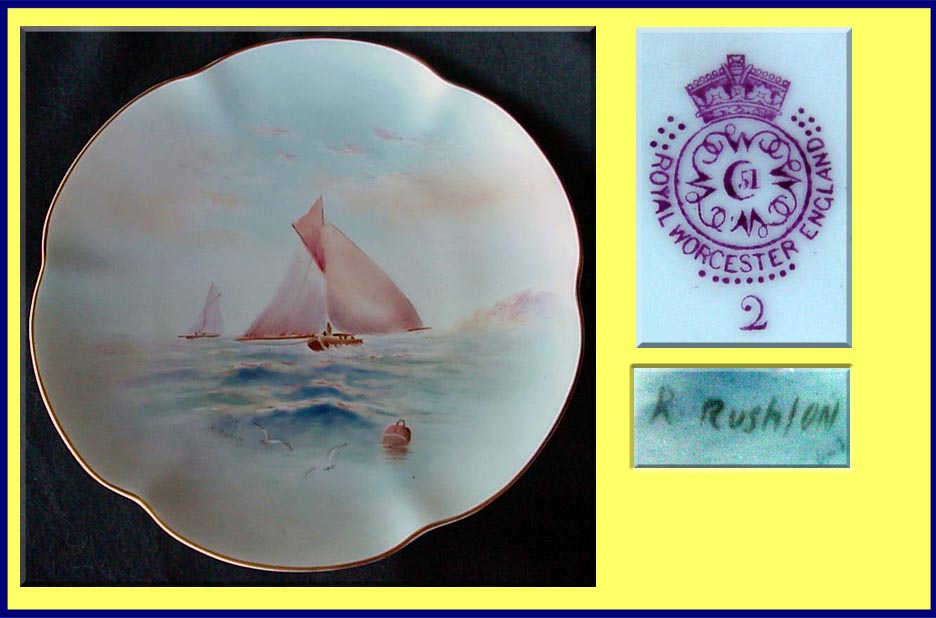 Antique Royal Worcester Seascape Plate Raymond Rushton (3360)