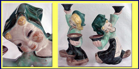 Antique Wien Art Deco Ceramic Figural boy and Girl Candlesticks (2962)