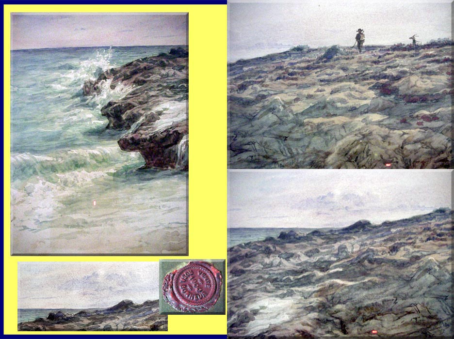 ROSA BONHEUR Painting Seascape Original Signed watercolor  (3013)