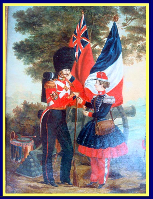 antique oil on canvas painting military French British Peace Agreement