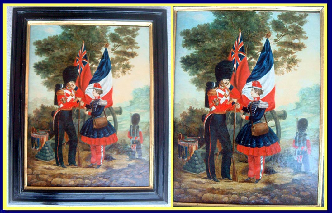 Antique Oil on Canvas Military Painting French British Peace Agreement (3954)