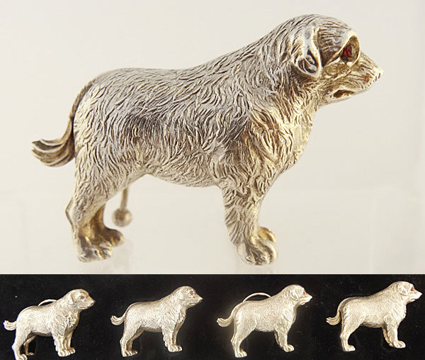 antique Victorian sterling silver card menu holders dogs Labrador