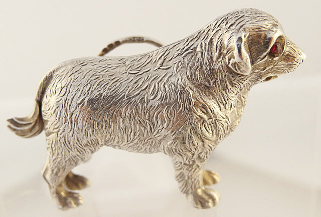 Antique Sterling Silver Card Menu Holders Dog Labrador Retriever Boxed Set(ID:5509)