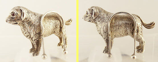 Antique Sterling Silver Card Menu Holders Dog Labrador Retriever Boxed Set(ID:5509)