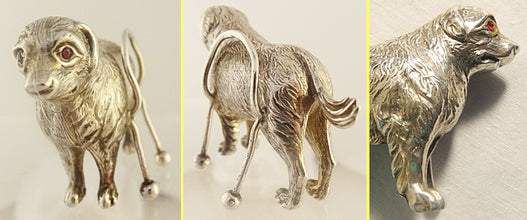 Antique Sterling Silver Card Menu Holders Dog Labrador Retriever Boxed Set(ID:5509)