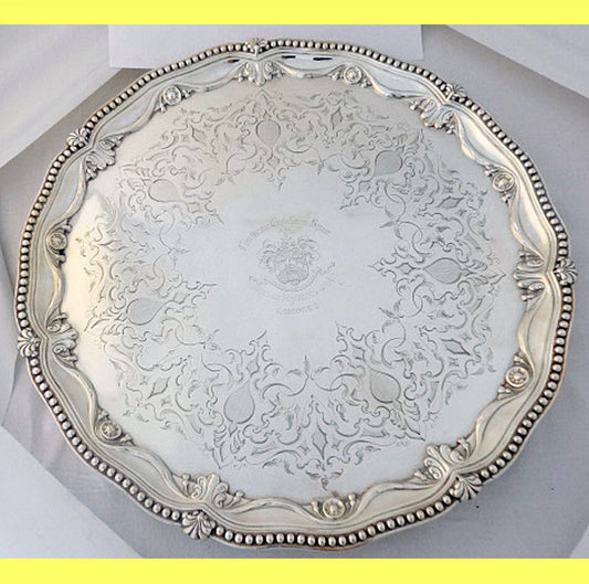 Joseph Angell sterling silver salver tray antique