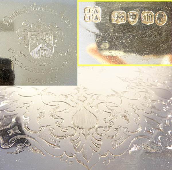Antique Victorian Sterling Silver Footed Tray J&J Angell London Armorial (5285)