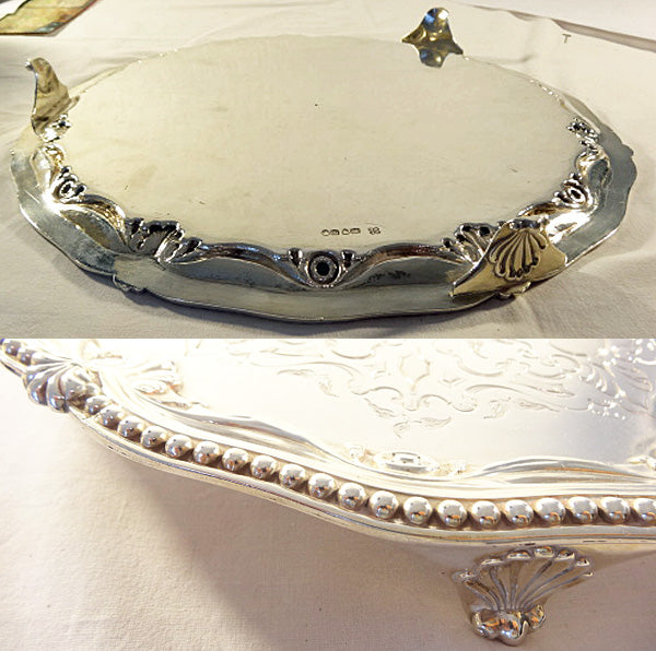 Antique Victorian Sterling Silver Footed Tray J&J Angell London Armorial (5285)
