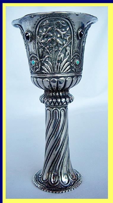 antique sterling silver chalice kiddush cup garnets turquoise
