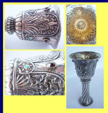 Antique Sterling Silver Chalice Kiddush Cup Set Garnets Turquoise (4432)
