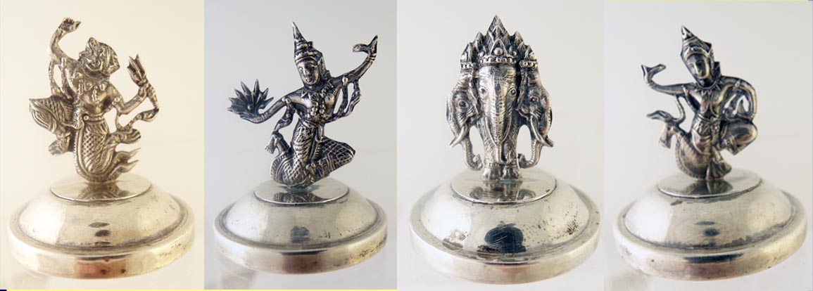 Antique Place Card Menu Holders Sterling Silver Siam Hindu Figures (5415)