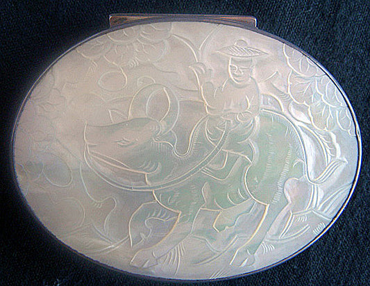 antique snuff box chinese silver carved mother of pearl