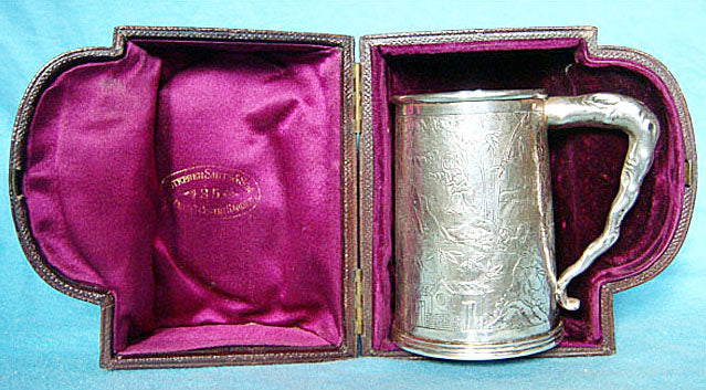 antique chinese silver tankard mug shagreen case
