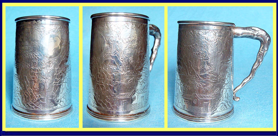 Antique Chinese Export Silver Christening Mug Tankard Shagreen Case (4749)