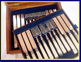 antique flatware set silver plate mother of pearl cutlery knives forks