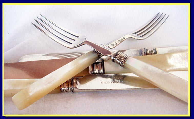 Antique Flatware Set for 12 Silver Plate Mother of Pearl (4538)