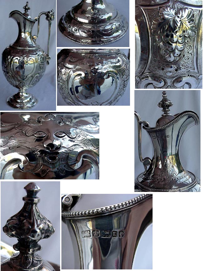 EXCEPTIONAL VICTORIAN Sterling SILVER CLARET JUG 1872 (924)