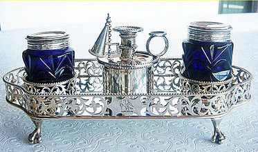 antique sterling silver desk set writing set Goldsmiths London