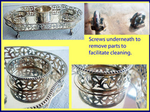 Antique Sterling Silver, Cobalt Glass Desk set Goldsmiths & Silversmiths Co. (4901)