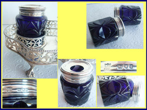 Antique Sterling Silver, Cobalt Glass Desk set Goldsmiths & Silversmiths Co. (4901)